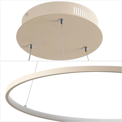JONATHAN Y 23.75" Beige Modern Integrated LED Pendant Light, Dimmable Round Hoop Chandelier for Kitchen Island, Dining Room, Adjustable Height Metal Hanging Light (JYL7203H)