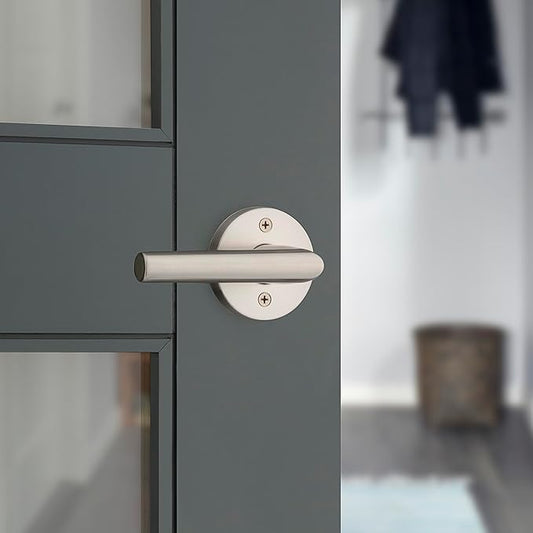 Kwikset Milan Dummy Door Handle, Single Sided Lever for Closets, French Double Doors, and Pantry, Satin Nickel Non-Turning Reversible Interior Push/Pull Lever