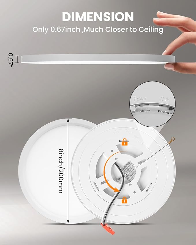 8Inch Low Profile Ceiling Light, 15W 1200LM 5CCT Ultra Thin Surface Mount Light for Wet Location, No Flicker and Dimmable Flush Mount Lighting, 8 Inch 4Pack Gold