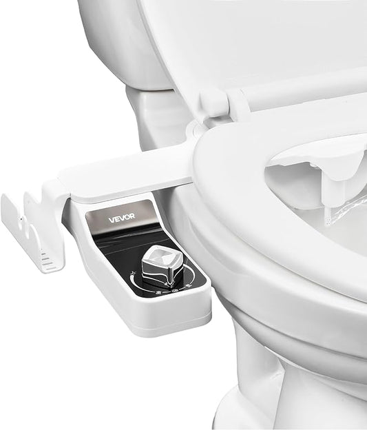 VEVOR Bidet Attachment for Toilet, 0.3" Ultra Thin Bidet Toilet Seat Attachment - Dual Retractable Nozzles, Adjustable Water Pressure, Non-Electric Cold Water Sprayer for Front Rear Water Wash, White