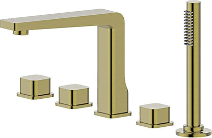 Bath Royale Pasha Modern Tub Faucet and Filler with Hand Shower, All Metal, Brushed Gold