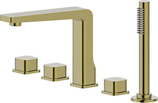 Bath Royale Pasha Modern Tub Faucet and Filler with Hand Shower, All Metal, Brushed Gold