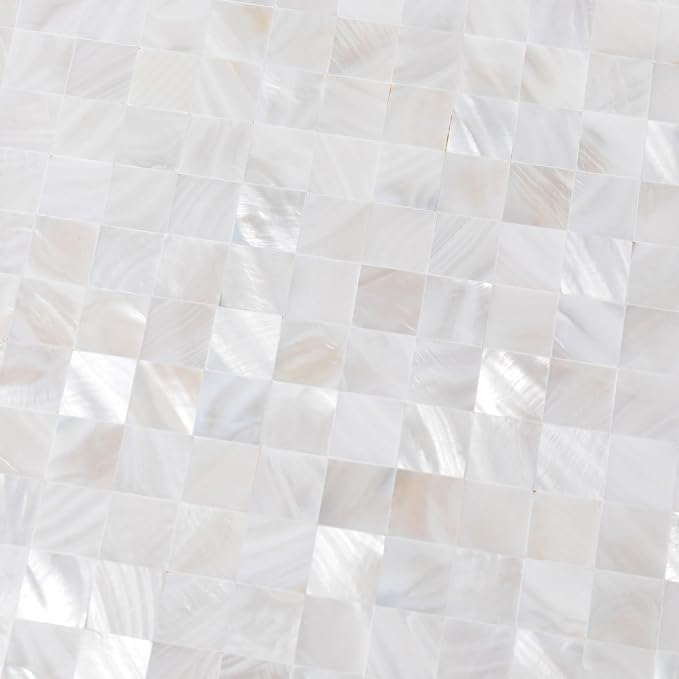 10-Sheet Solid Pure White Mother of Pearl Peel and Stick Backsplash Tiles | Shell Peel and Stick Wall Panels, 12×12" Waterproof Mosaic Tiles, Square Self-adhesive Backsplash for Kitchen, Bathroom