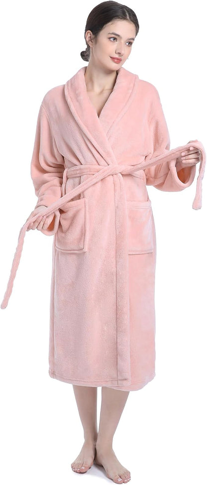 Fluffy Soft Robes for Women, Warm Fleece Womens Robe, Cozy Bathrobe | Plush Bathrobe for Women, Long Fuzzy Lightweight Bath Robe with Pockets for Shower Spa Hotel House Pool