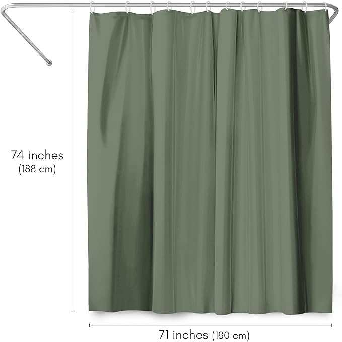 Americanflat 71x74 Solid Green Shower Curtain - Water-Resistant Long Shower Curtain with Durable Metal Grommets and 12 Hooks - 100% Polyester