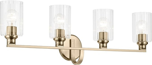 Kichler Gioe 32.25" 4-Light Vanity Light with Clear Fluted Glass in Champagne Bronze, Damp Rated, for Bathroom, Powder Room, Over a Mirror, (32.25" W x 10.5" H), 55227CPZFLU