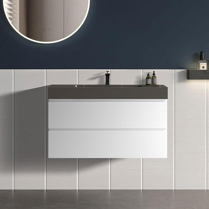 36" Floating Bathroom Vanity with Black Sink, Modern Bathroom Cabinet with Top and Soft Close Drawers, Spacious Storage for Small Space, White - Lavanda Collection