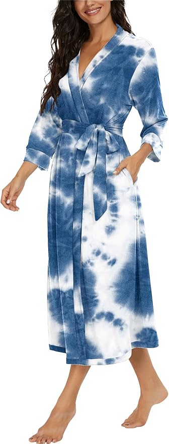 VINTATRE Women Kimono Robes Long Knit Bathrobe Lightweight Soft Knit Sleepwear V-neck Casual Ladies Loungewear