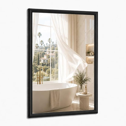 22x30 Inch Matte Black Bathroom Mirror for Over Sink | Curved Aluminum Frame Rectangular Vanity Mirror, HD Tempered Glass, Rust-Resistant Wall Mirror for Bedroom & Entryway