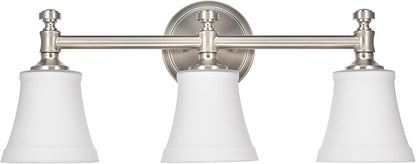 Bathroom Vanity Light Fixtures, Traditional Brushed Nickel 3 Lights Wall Sconce Lighting with Opal Glass Shade, Porch Wall Mount Light Fixture for Bathroom, Mirror Cabinets Hallway Stairs