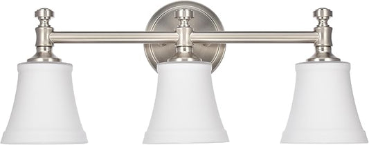 Bathroom Vanity Light Fixtures, Traditional Brushed Nickel 3 Lights Wall Sconce Lighting with Opal Glass Shade, Porch Wall Mount Light Fixture for Bathroom, Mirror Cabinets Hallway Stairs