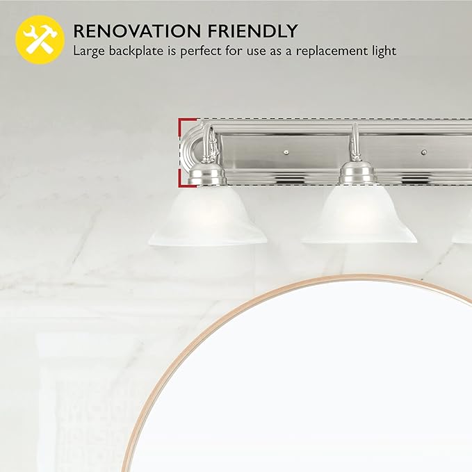 Design House Millbridge 3-Light Vanity Light, Satin Nickel Finish, Frosted Glass Shades, Dimmable, Bathroom Wall Fixture – Design House, 517383