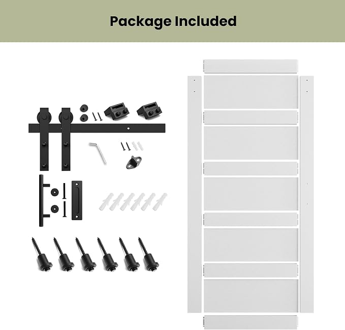 SMARTSTANDARD 42in x 80in Sliding Barn Door with 7FT Hardware Track Kit | Waterproof PVC Surface, Pre-Drilled Holes Easy to Assemble, Solid, MDF, White, 5-Panel