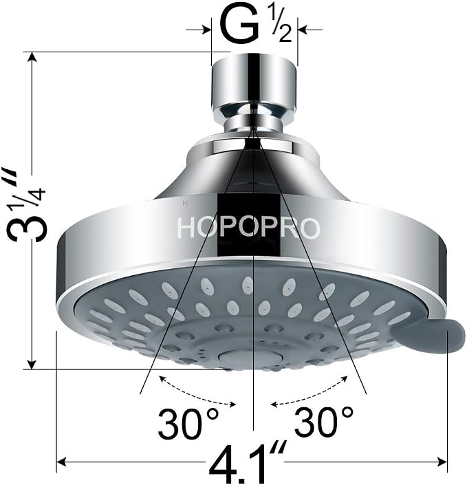 4.1 Inch High Pressure Shower Head with 5 Different Shower Spray Modes, HOPOPRO High Flow Fixed Showerheads, ABS Rain Shower Head, 1-Minute Quick Installations, Modern Look