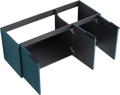 Malwee 48" Floating Bathroom Vanity Without Sink, 48 inch Wall Mounted Bathroom Cabinet, Modern Lake Blue Cabinet with 3 Soft Close Doors, Basin not Include(MA10348DLBE-C)