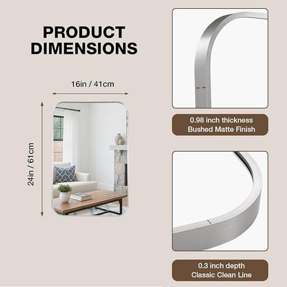 16"x24" Bathroom Mirror for Over Sink, Brushed Nickel Vanity Mirror | Aluminum Alloy Frame, Clear Reflection, Rust-Resistant, Vertical or Horizontal, Wall Mount, Bedroom and Entryway