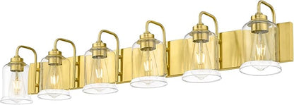zeyu 44 Inch Brushed Gold Bathroom Light Fixtures, 6 Lights Vintage Wall Light, Modern Vanity Light with Clear Glass Shade, ZSL72B-6W BG