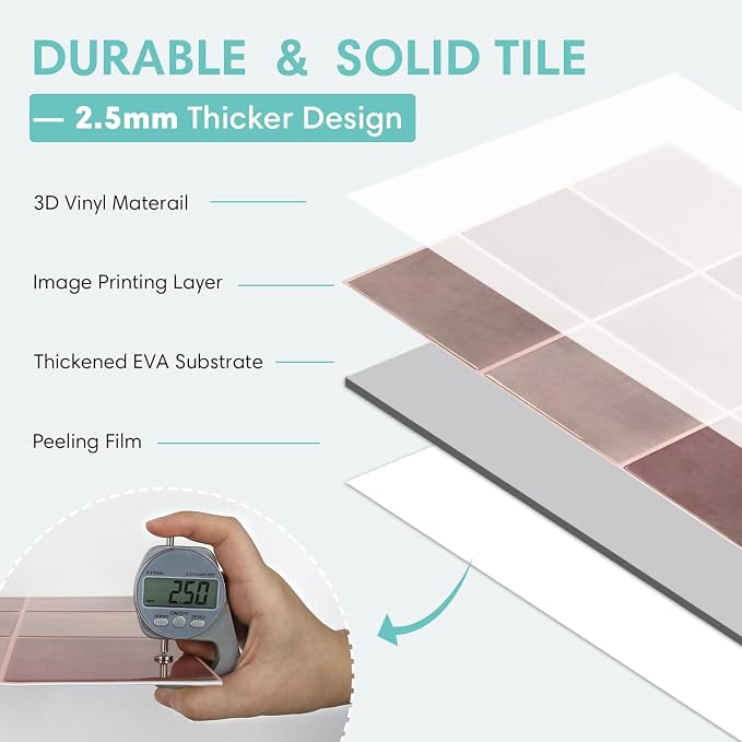 Commomy Thicker Pink Peel and Stick Tiles 10 pcs of 12" x 12" | 3D Adhesive Square Peel and Stick Tiles Backsplash for Kitchen, Bathroom,Waterproof, Vinyl Wall Tile(Cover 10 Sq.ft)