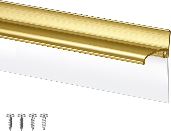 Hicarer 30'' Chrome Framed Shower Door Replacement Drip Rail with Vinyl Sweep, Shower Door Water Deflector with Bottom Seal, Applied Mounting Tape and Screws (Gold)