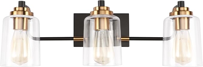 SOLFART Bathroom Light Fixtures 3-Light Vintage Bathroom Vanity Light Over Mirror wall Sconces in Black Brass Vanity Lights for Bath(Brass)