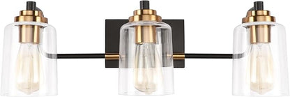 SOLFART Bathroom Light Fixtures 3-Light Vintage Bathroom Vanity Light Over Mirror wall Sconces in Black Brass Vanity Lights for Bath(Brass)