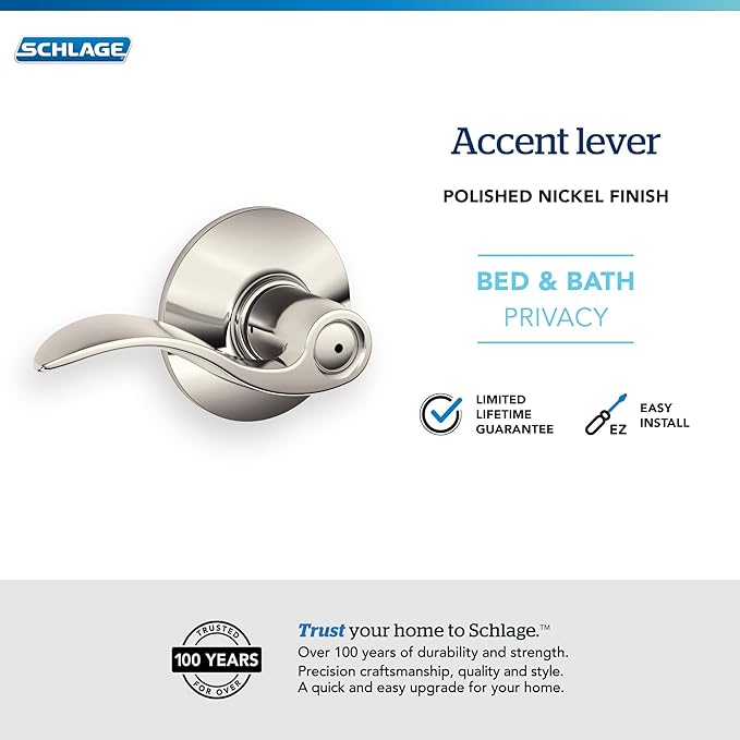 SCHLAGE Accent Lever Bed and Bath Lock in Polished Nickel - F40 ACC 618