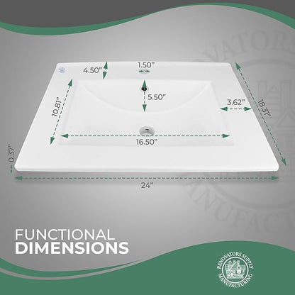 Renovators Supply Manufacturing Luke 24" Drop-in Self-Rimming Rectangular Bathroom Sink In White With Overflow Pack of 1