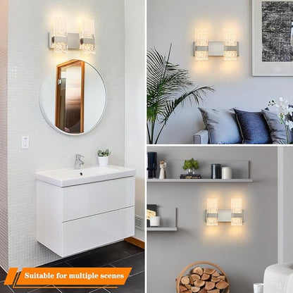 Modern Brushed Nickel 4-Lights Bathroom Vanity Light, LED Bathroom Light Fixtures Over Mirror, Dimmable Acrylic Wall Lighting Fixtures, Hardwired Wall Light(H9.25in, L13.78in)