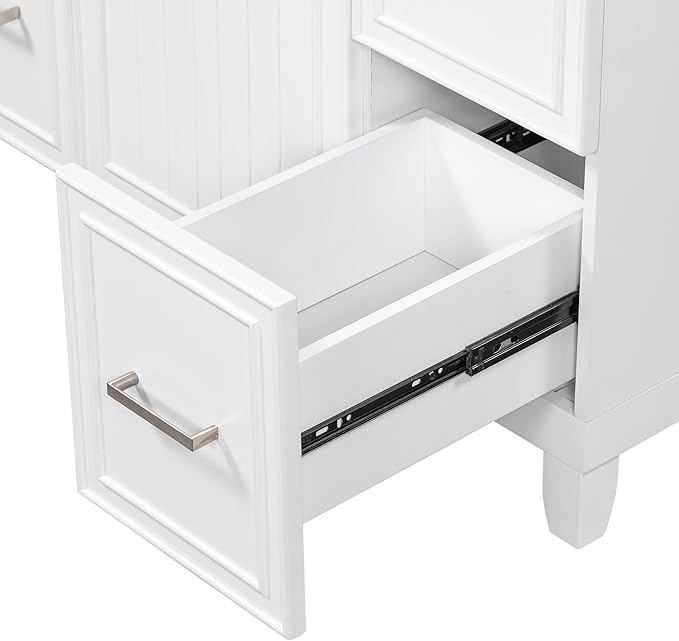 Favfurish 36" Bathroom Vanity with Ceramic Sink,Undermount Single Basin Bath Vanity Set w/Soft Closing Door and 3 Drawers,Modern Freestanding Storage Cabinet,Solid Wood Frame,White