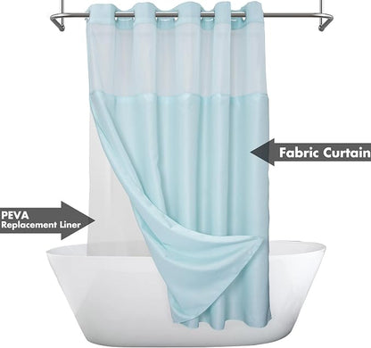 River Dream No Hook Shower Curtain with Snap-in Liner Set, Blue, 71x74 | Snap on/off Waterproof PEVA Liner, See Through Top Window, Slub Textured, Hotel Style Shower Curtain Set, Standard Size