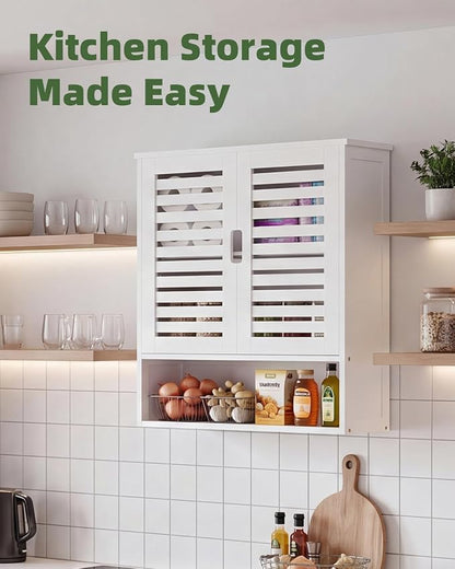 SMIBUY Bathroom Cabinet Wall Mounted, Bamboo Over-The-Toilet Storage Organizer, Space Saver Medicine Cabinet with 2 Door and Adjustable Shelves (White)