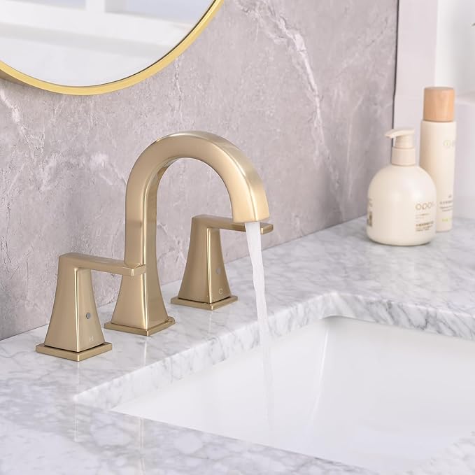 Bathroom Faucets for Sink, 2 Handle Widespread Bathroom Sink Faucet, 3 Hole Modern Stainless Steel Faucet with Pop-up Drain and Water Supply Lines, Brushed Golden