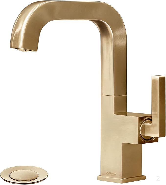 Lava Odoro Champagne Gold Bathroom Faucet Single Hole, Bronze Gold Bathroom Sink Faucet Single Handle Vanity Faucets with Drain Assembly, Restroom Solid Brass Faucets Deck Plate Included BF204-CB