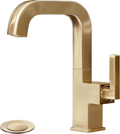 Lava Odoro Champagne Gold Bathroom Faucet Single Hole, Bronze Gold Bathroom Sink Faucet Single Handle Vanity Faucets with Drain Assembly, Restroom Solid Brass Faucets Deck Plate Included BF204-CB