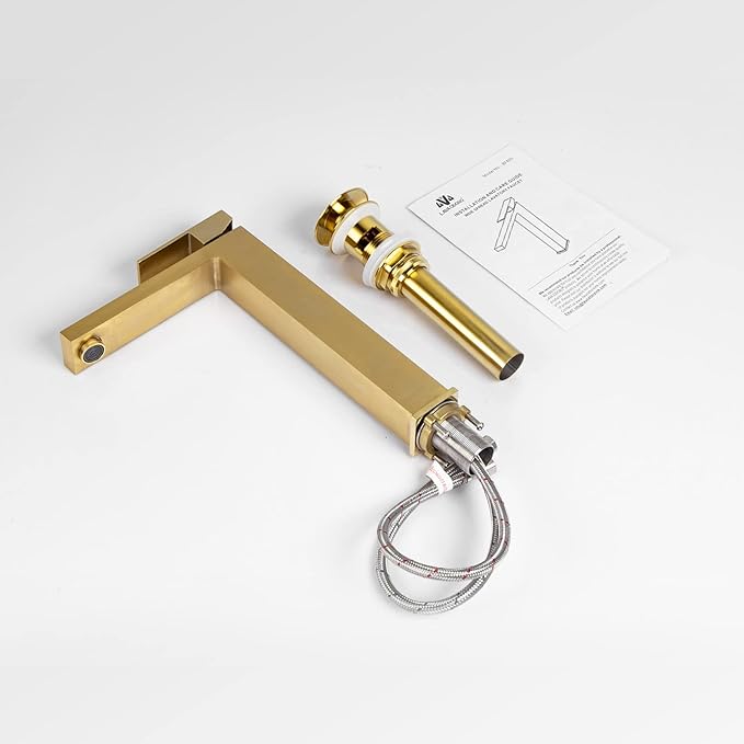 Lava Odoro Gold Vessel Sink Faucet, Brushed Gold Single Hole Bowl Sink Faucet Tall Bathroom Faucet Single Handle with Pop up Drain Assembly, BF307-T-SG
