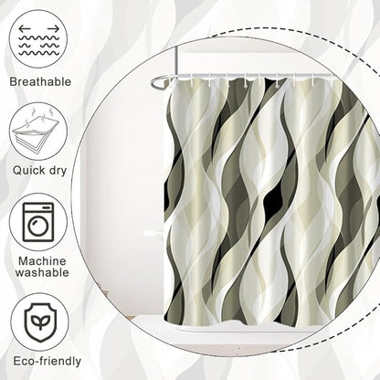 Light Green Shower Curtain, Modern Abstract Green and Grey Striped Shower Curtain Set for Bathroom Waterproof Shower Curtain with Hooks, 72x84 Inch