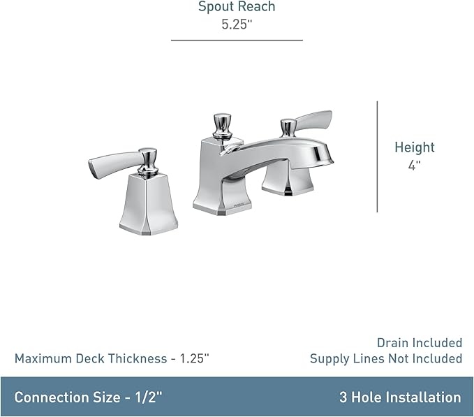 Moen Conway Chrome Two Handle Widespread Bathroom Sink Faucet with Valve Included, 84926