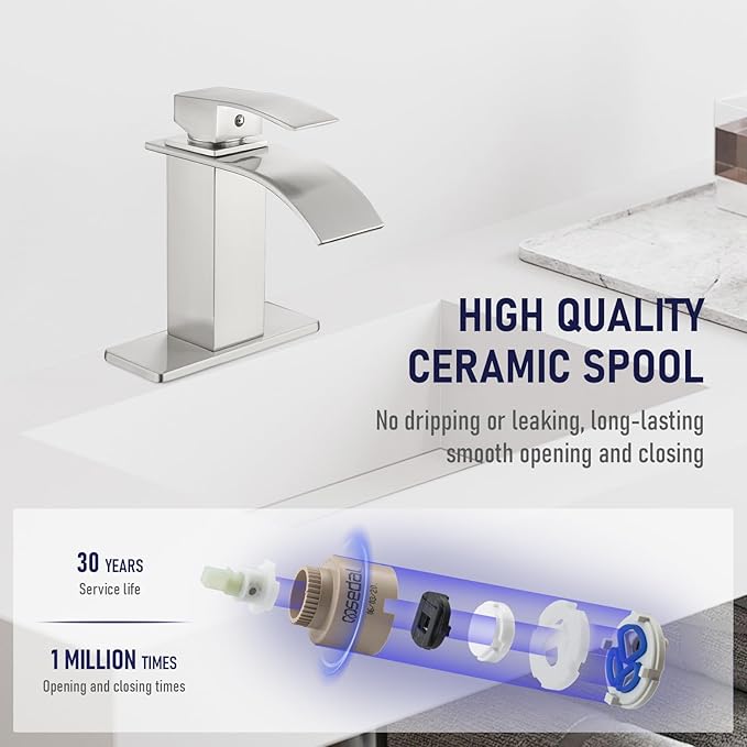 Gappo Waterfall Bathroom Faucet Brushed Nickel Single Handle Single Hole Sink Faucet Commercial