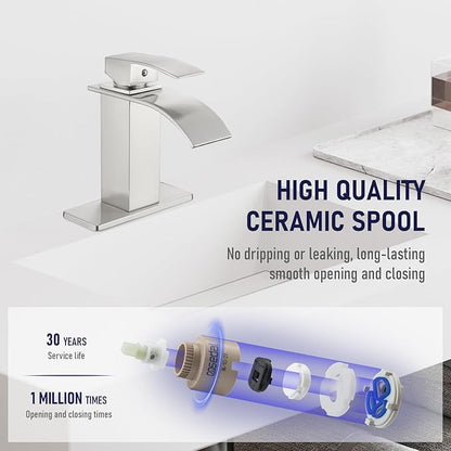 Gappo Waterfall Bathroom Faucet Brushed Nickel Single Handle Single Hole Sink Faucet Commercial
