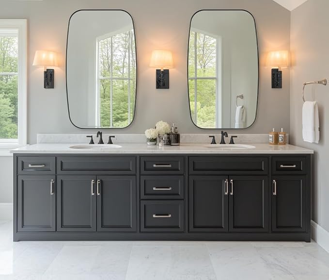 Oval Bathroom Mirror, 24x32’’ Matte Black Metal Frame Oblong Mirror for Bathroom, Modern Black Oval Bathroom Mirror for Over Sink, Hangs Horizontal or Vertical
