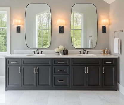 Oval Bathroom Mirror, 24x32’’ Matte Black Metal Frame Oblong Mirror for Bathroom, Modern Black Oval Bathroom Mirror for Over Sink, Hangs Horizontal or Vertical