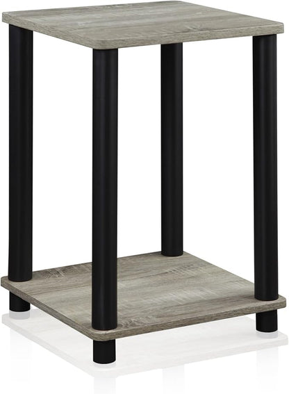 Furinno Modern Grey Side Table, 2-Tier Square Top End Table with Open Shelf, Toolless Night Stand, Bedside Table, for Living Room, Bedroom, Grey Oak