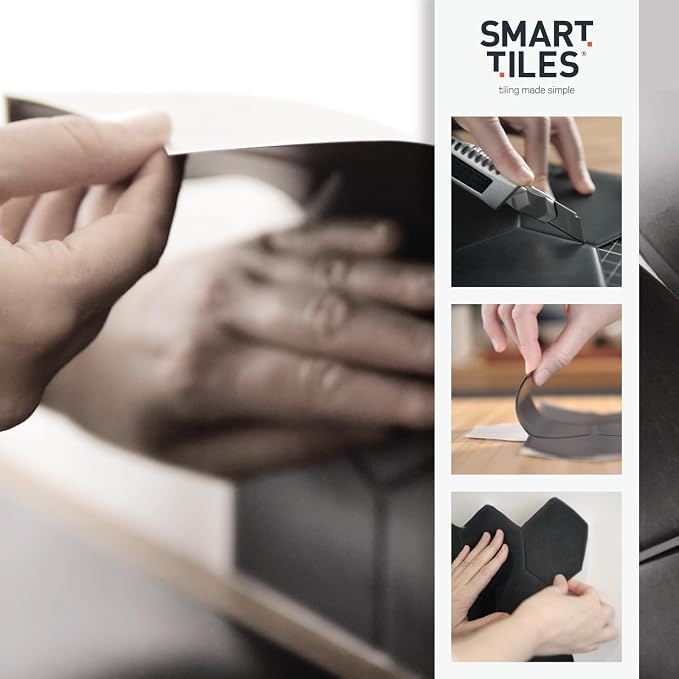 SMART TILES Peel and Stick Backsplash - 5 Sheets of 11.43" x 9" - 3D Adhesive Peel and Stick Tile Backsplash for Kitchen, Bathroom, Wall Tile | Pack of 5 (3.5 sq ft), Glossy, Heat/Moisture Resistant, Low VOC, Kitchen/Bathroom, Renter Friendly, Made in ...
