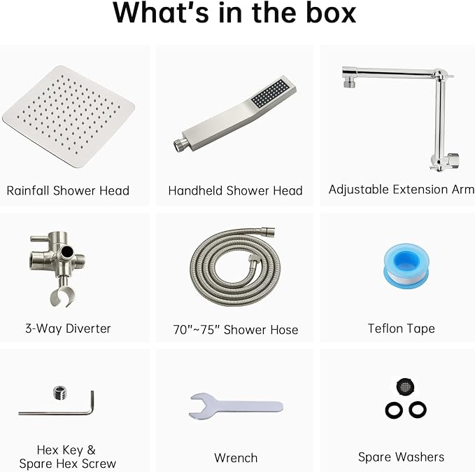 G-Promise All Metal 10 Inches Rainfall Shower Head with Handheld Combo | All Metal, Built to Last, Easy Install, Adjustable Height & Angle for All Heights, Extra Long Hose, Modern Upgrade