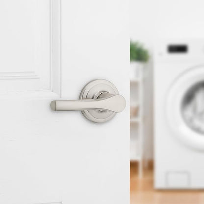 Kwikset Henley Dummy Door Handle, Single Sided Lever for Closets, French Double Doors, and Pantry, Satin Nickel Non-Turning Reversible Interior Push/Pull Lever, with Microban Protection