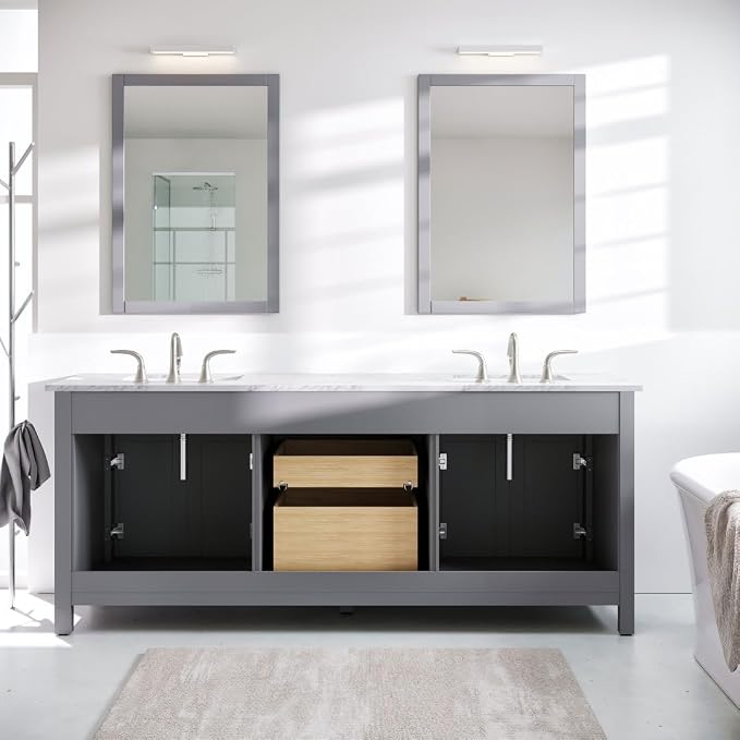 Artemis 72 in. Gray Double Sink Bath Vanity with Engineered Top and Undermount Porcelain Sinks