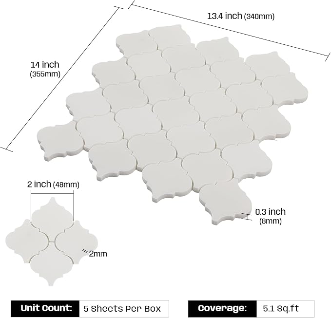3 Inch Arabesque Lantern White Marble Mosaic Tile for Wall Floor, 5 Sheets | Water & Heat Resistant Honed Marble Backsplash Tiles for Kitchen Bathroom Fireplace Surround Durable Unique Veins 5SQFT