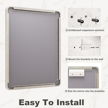 30x36 Inch Brushed Nickel Bathroom Mirror, Brushed Silver Metal Framed Wall Mirror, Rounded Corner Rectangle Modern Vanity Mirror, Tempered Glass, Anti-Rust, Shatterproof (Horizontal/Vertical)
