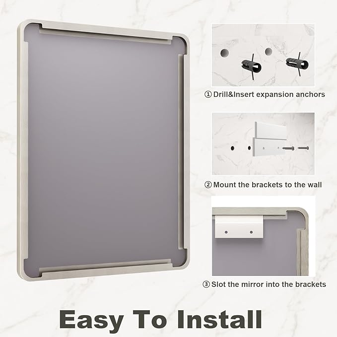 48x32 Inch Brushed Nickel Bathroom Mirror, Brushed Silver Metal Framed Wall Mirror, Rounded Corner Rectangle Modern Vanity Mirror, Tempered Glass, Anti-Rust, Shatterproof (Horizontal/Vertical)
