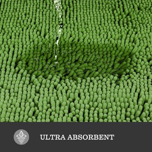 Yeaban Chenille Forest Green Bathroom Rug 20"x32", Non-Slip Rubber Backing